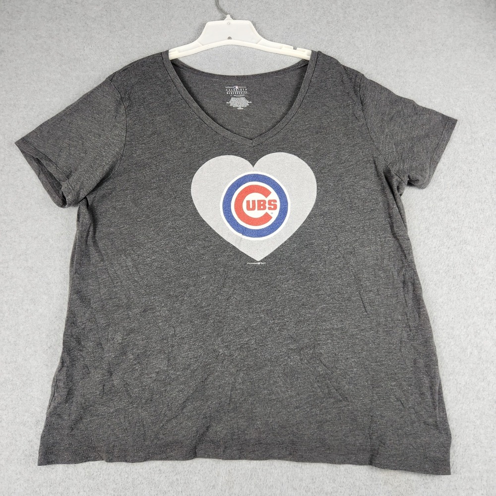 Chicago Cubs Shirt Womens 2XL Dark Gray 5th & Ocean MLB Baseball Heart Graphic